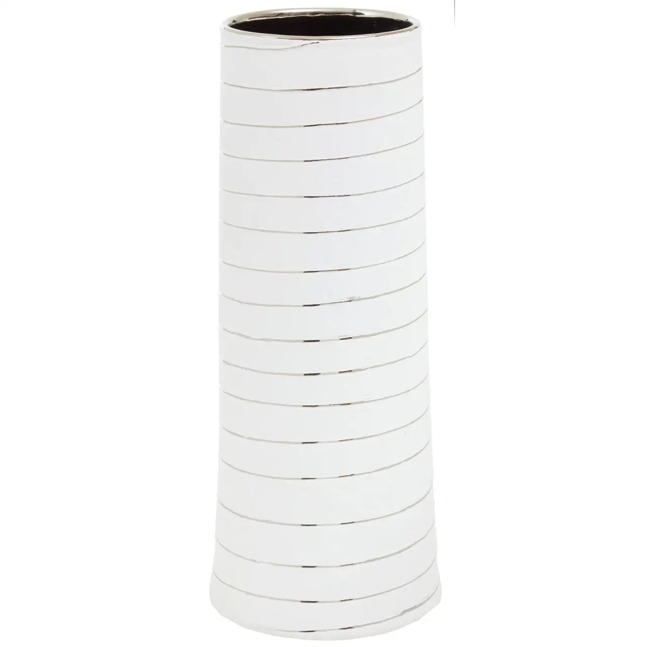 Halen Large White Silver Stripe Ceramic Vase