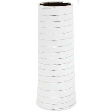 Halen Large White Silver Stripe Ceramic Vase