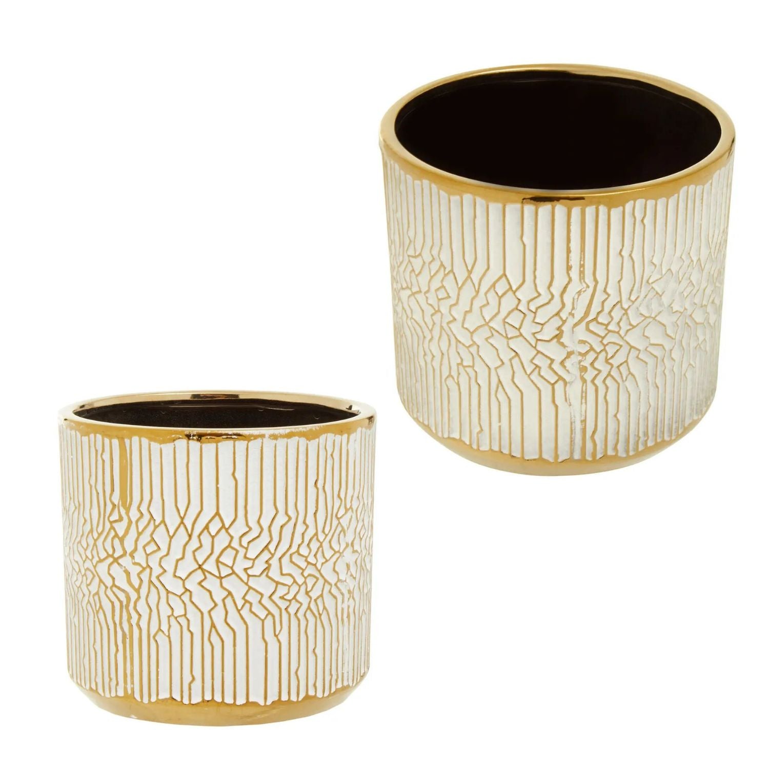 2Pc Ronna Large & Small White Gold Ceramic Planters