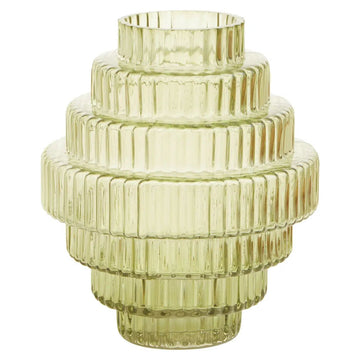 Small Green Ribbed Glass Flower Vase