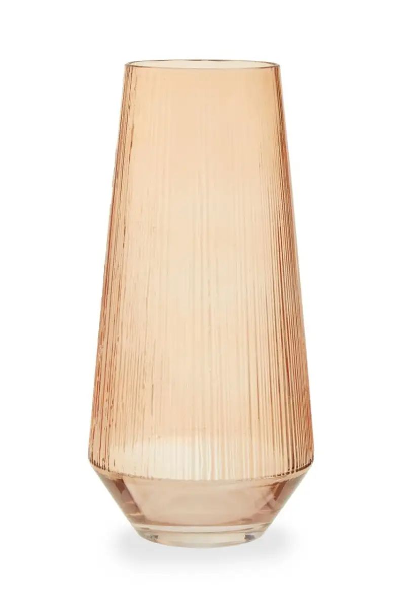 Erma Large Light Amber Glass Ribbed Vase