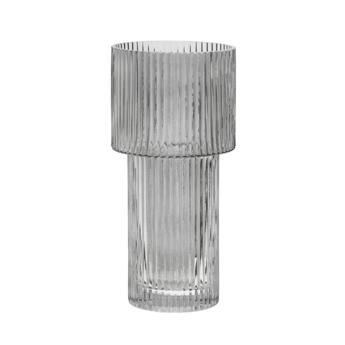 Erma Large Grey Ribbed Glass Vase