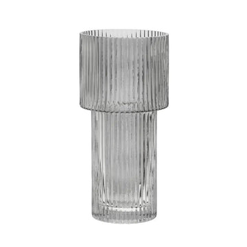 Erma Large Grey Ribbed Glass Vase