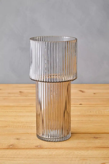 Erma Large Grey Ribbed Glass Vase