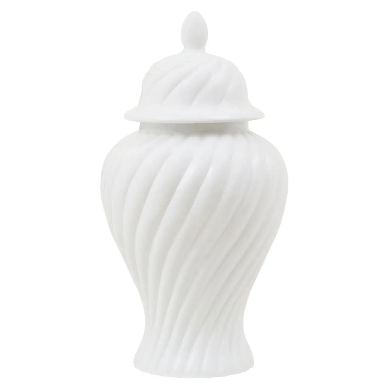 Damsine Small White Diagonal Grooves Ceramic Jar