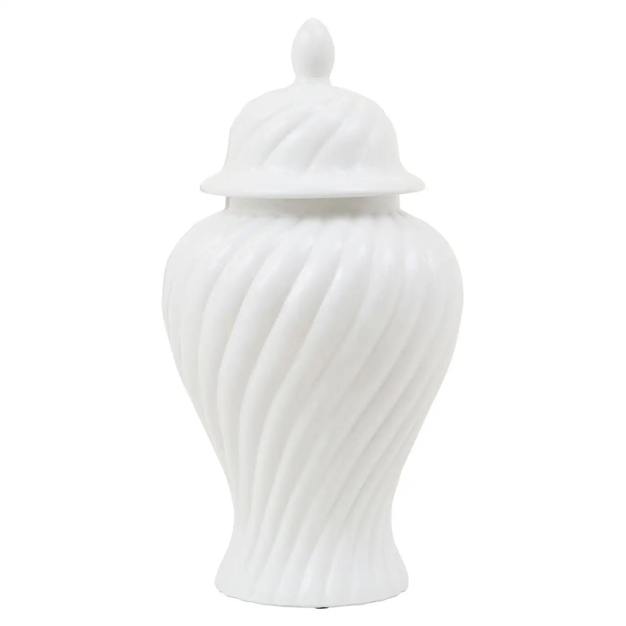 Damsine Large White Diagonal Grooves Ceramic Jar