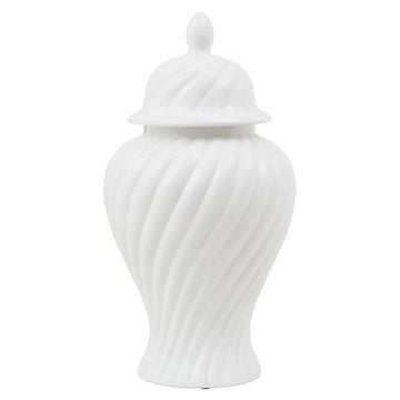 Damsine Large White Diagonal Grooves Ceramic Jar