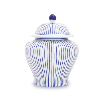 Damsine Small White & Blue Stripes Ceramic Jar