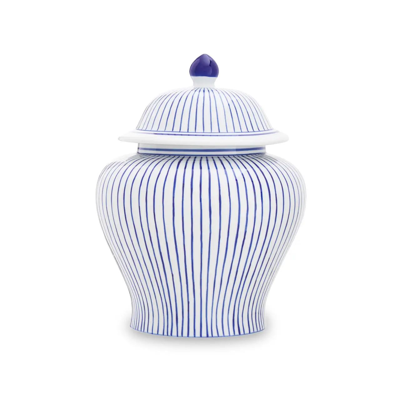 Damsine Small White & Blue Stripes Ceramic Ginger Jar