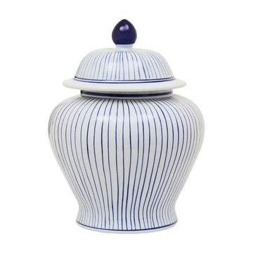 Damsine Large White & Blue Stripes Ceramic Ginger Jar