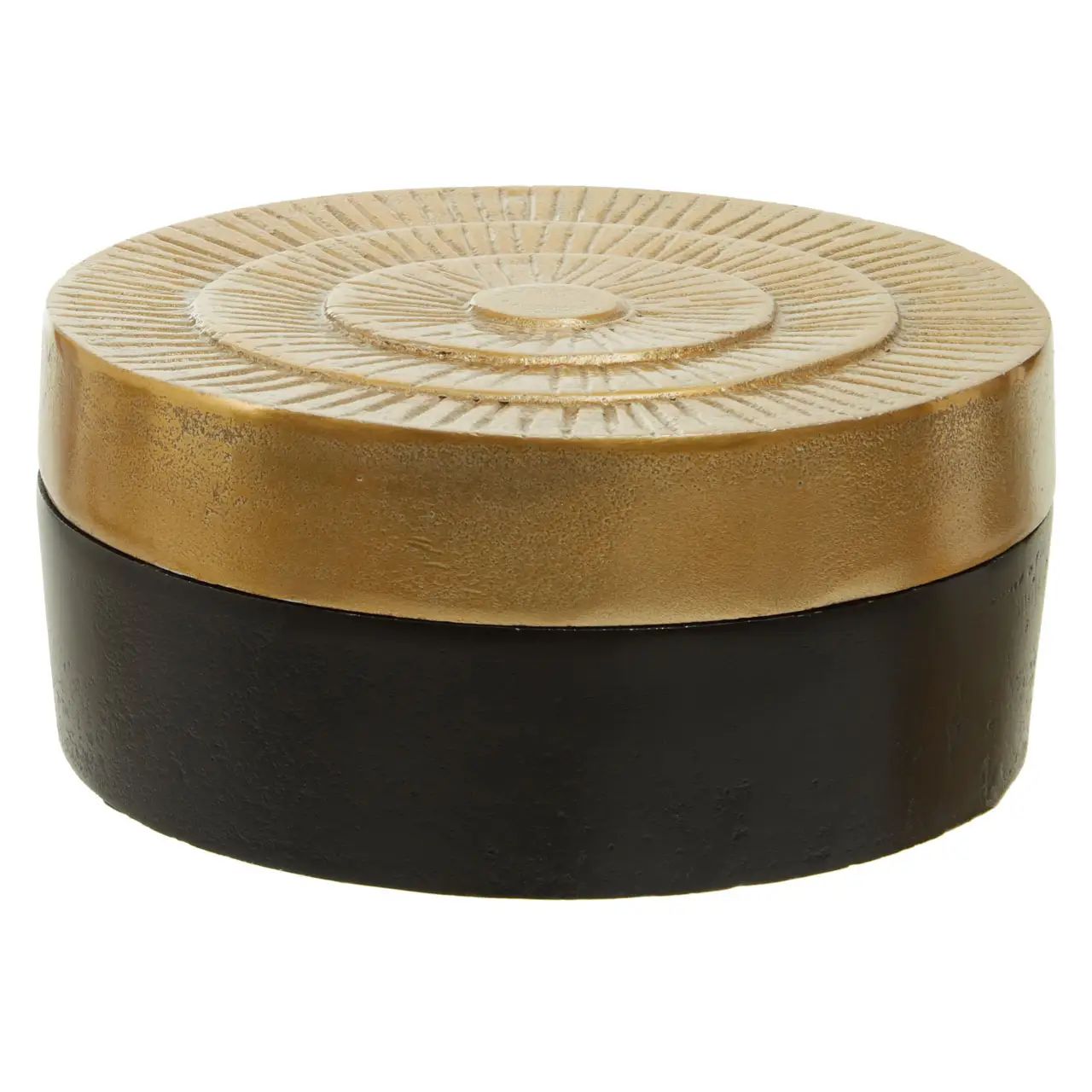 Odisha Large Round Black & Gold Round Aluminium Box