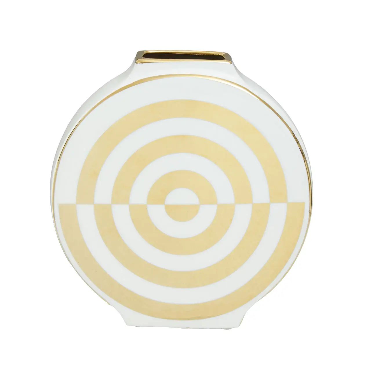 Kurva White & Gold Bullseye Design Round Ceramic Vase