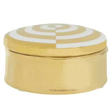 Kurva White & Gold Bullseye Design Ceramic Trinket Box