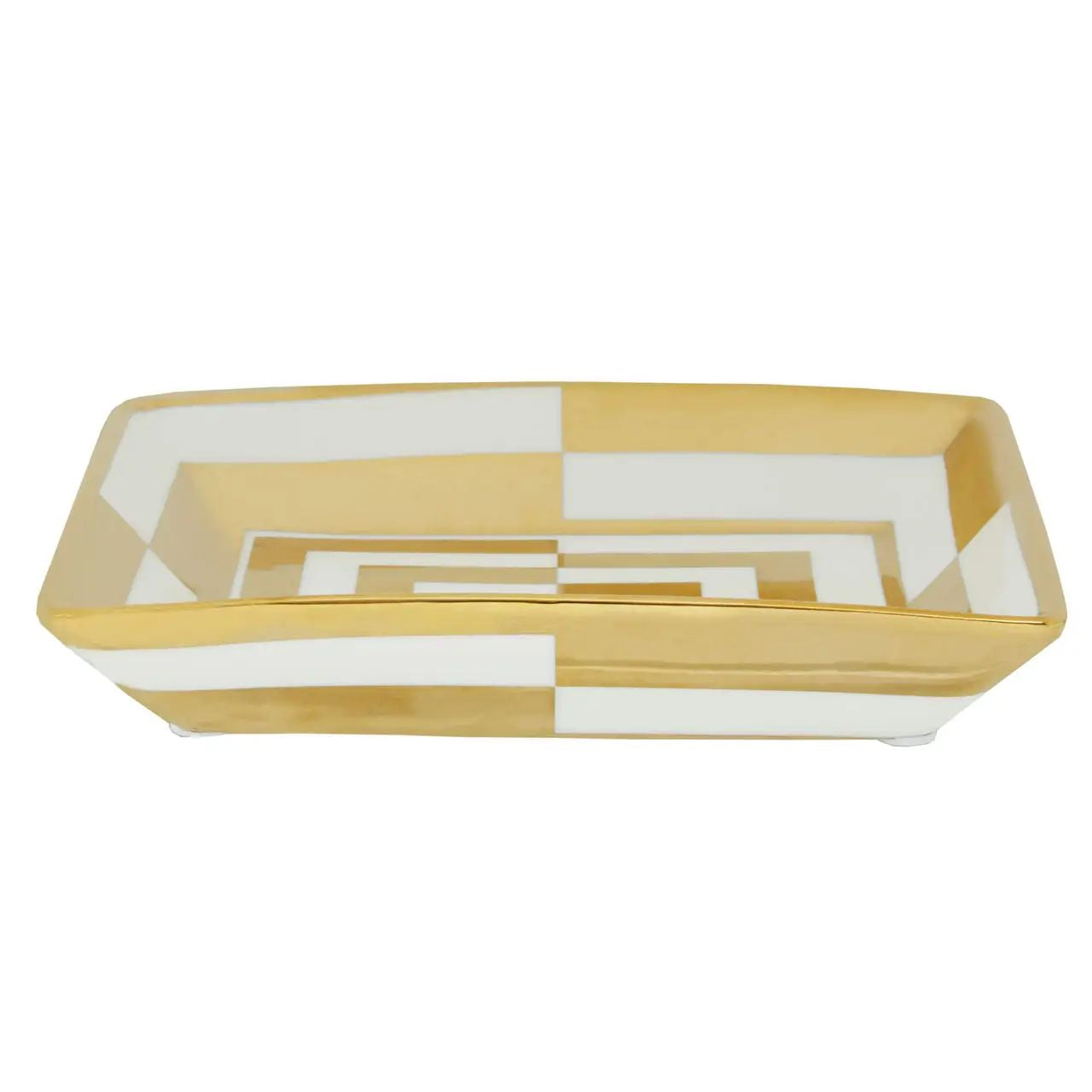 Kurva White & Gold Rectangular Ceramic Decorative Dish