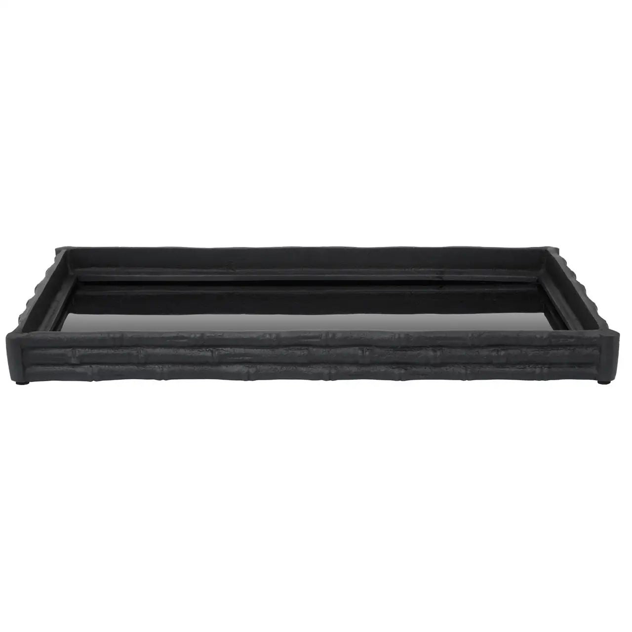 Hida Black Finish Bamboo Effect Aluminium Mirrored Tray