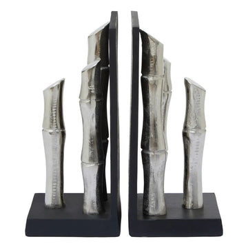 Hida 2Pc Silver Finish Bamboo Effect Aluminium Bookends