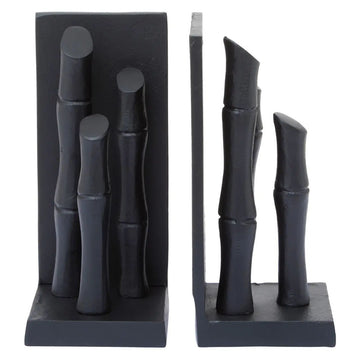 Hida 2Pc Black Finish Bamboo Effect Aluminium Bookends