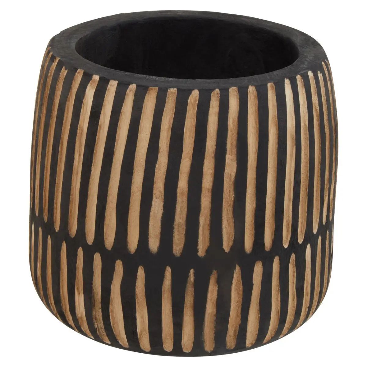 Horal Large Natural & Black Engraved Wooden Planter