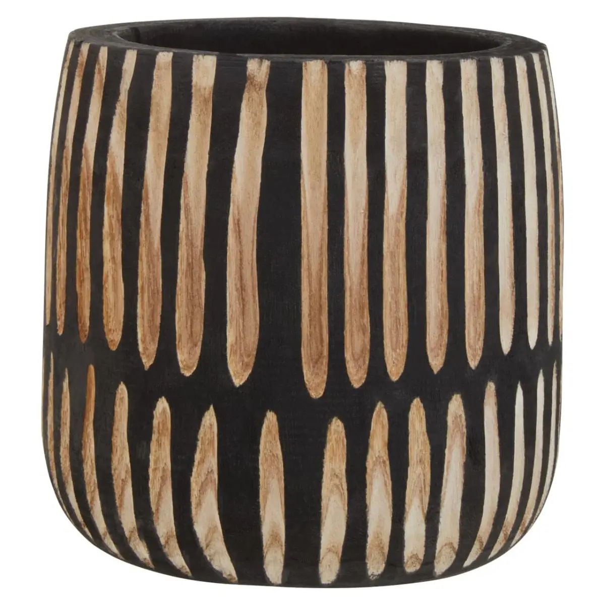 Horal Small Natural & Black Engraved Wooden Planter