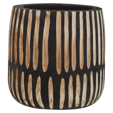 Horal Small Natural & Black Engraved Wooden Planter
