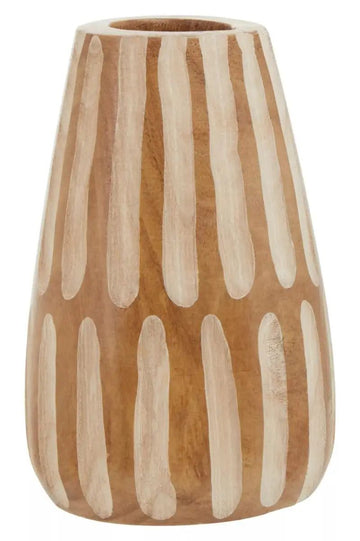 Horal Small Brown & Natural Wooden Engraved Vase