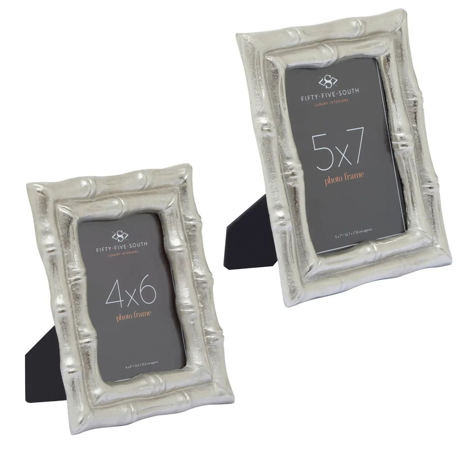 2Pcs Hida 4x6" & 5x7" Silver Finish Bamboo Effect Aluminium Photo Frames