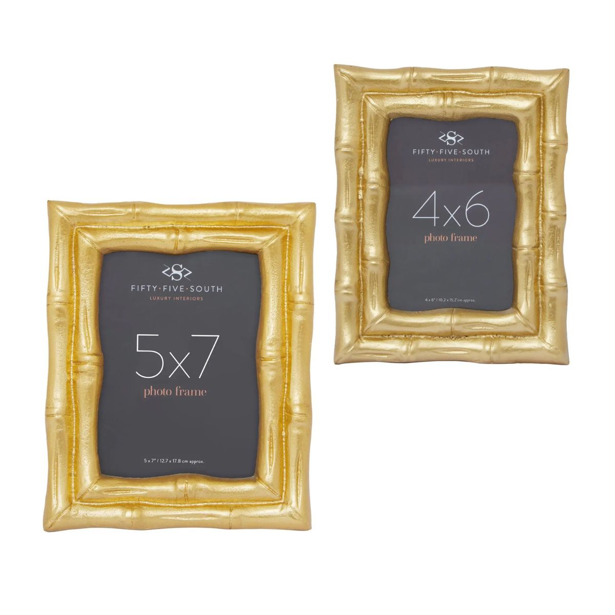 2Pc Hida 5x7in & 4x6in Gold Bamboo Design Photo Frames