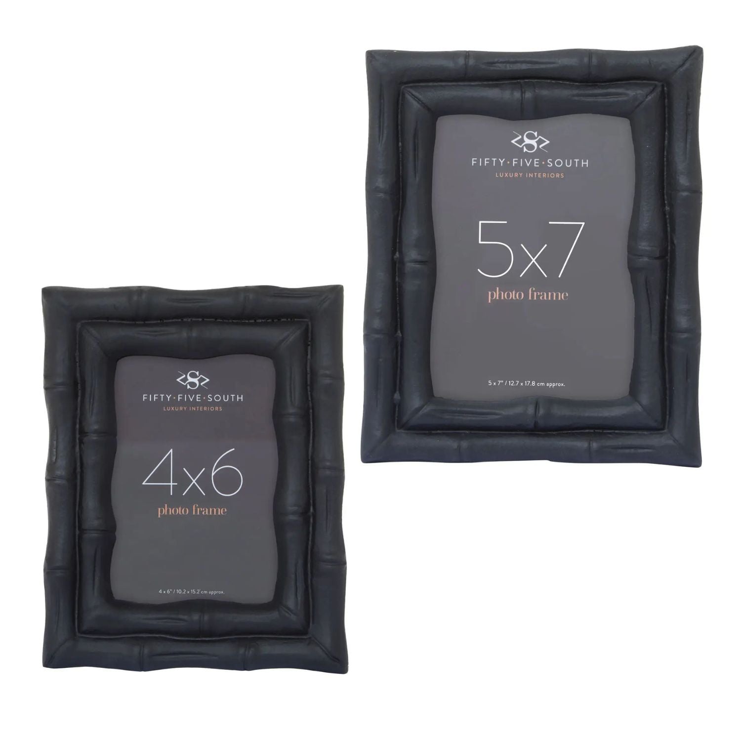 2Pcs Hida 4x6" & 5x7" Black Finish Bamboo Effect Aluminium Photo Frames