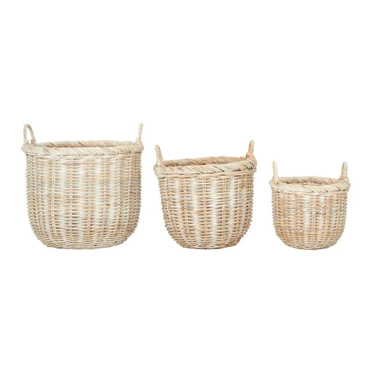 Argonta 3Pc White Natural Rattan Laundry Baskets