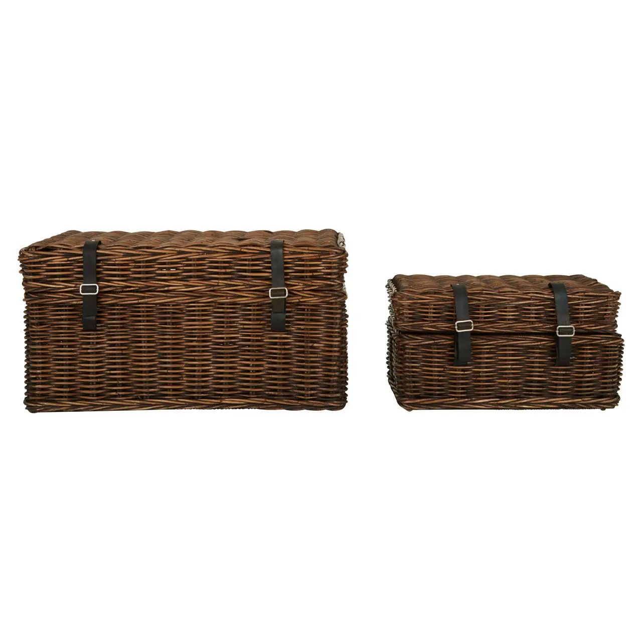 Argonta 2Pc Antique Brown Natural Rattan Storage Trunks