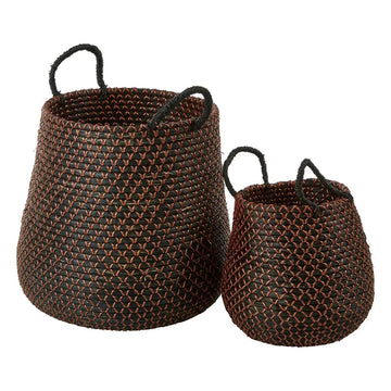 Gora 2Pc Black Round Seagrass Woven Baskets