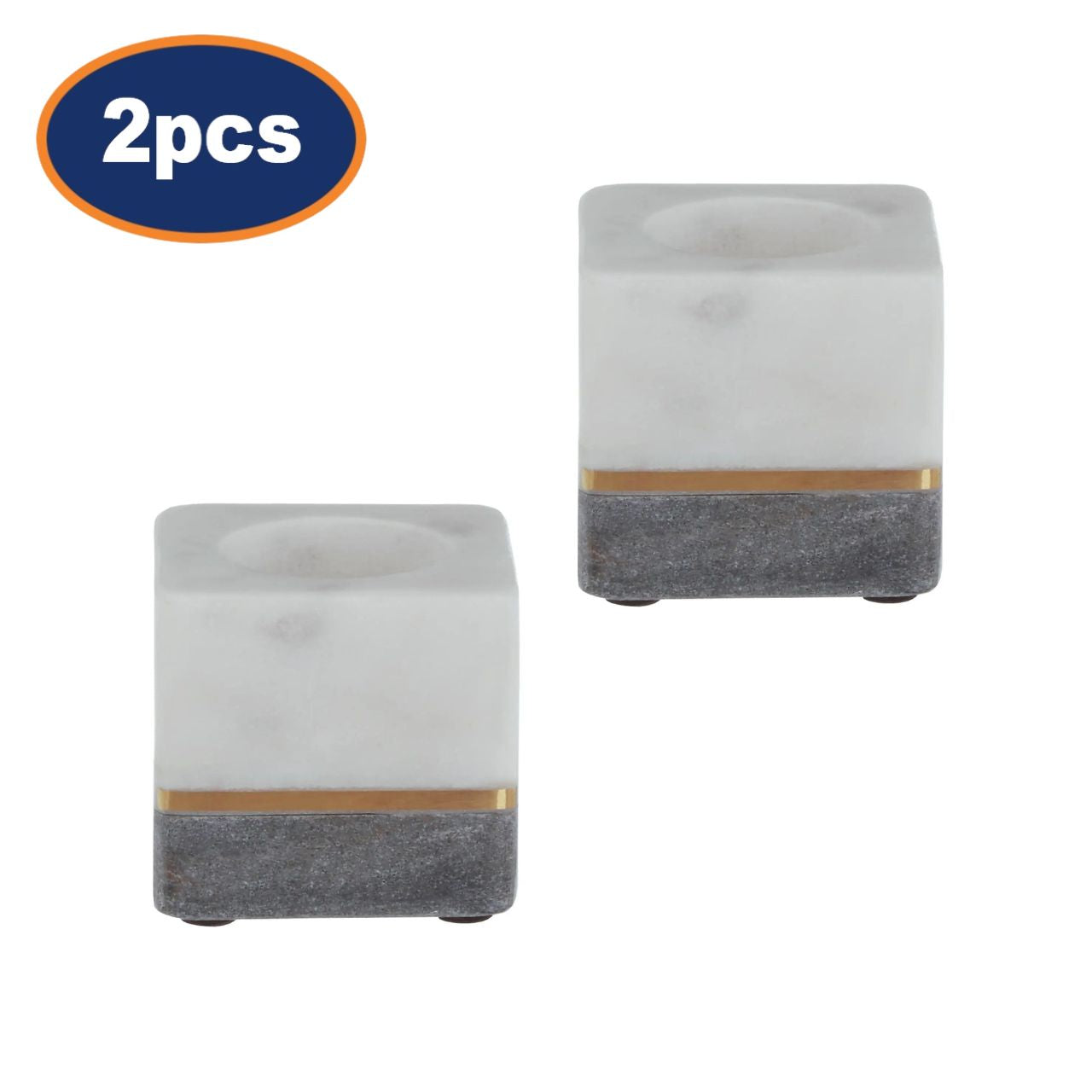 2Pcs Kyrin White & Grey Marble Tealight Holders