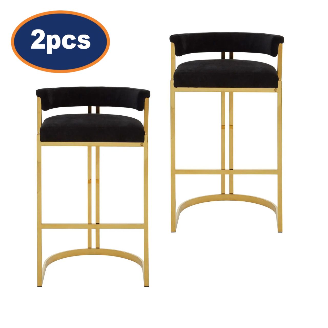 2Pcs Dermont Gold & Black Velvet Bar Stools