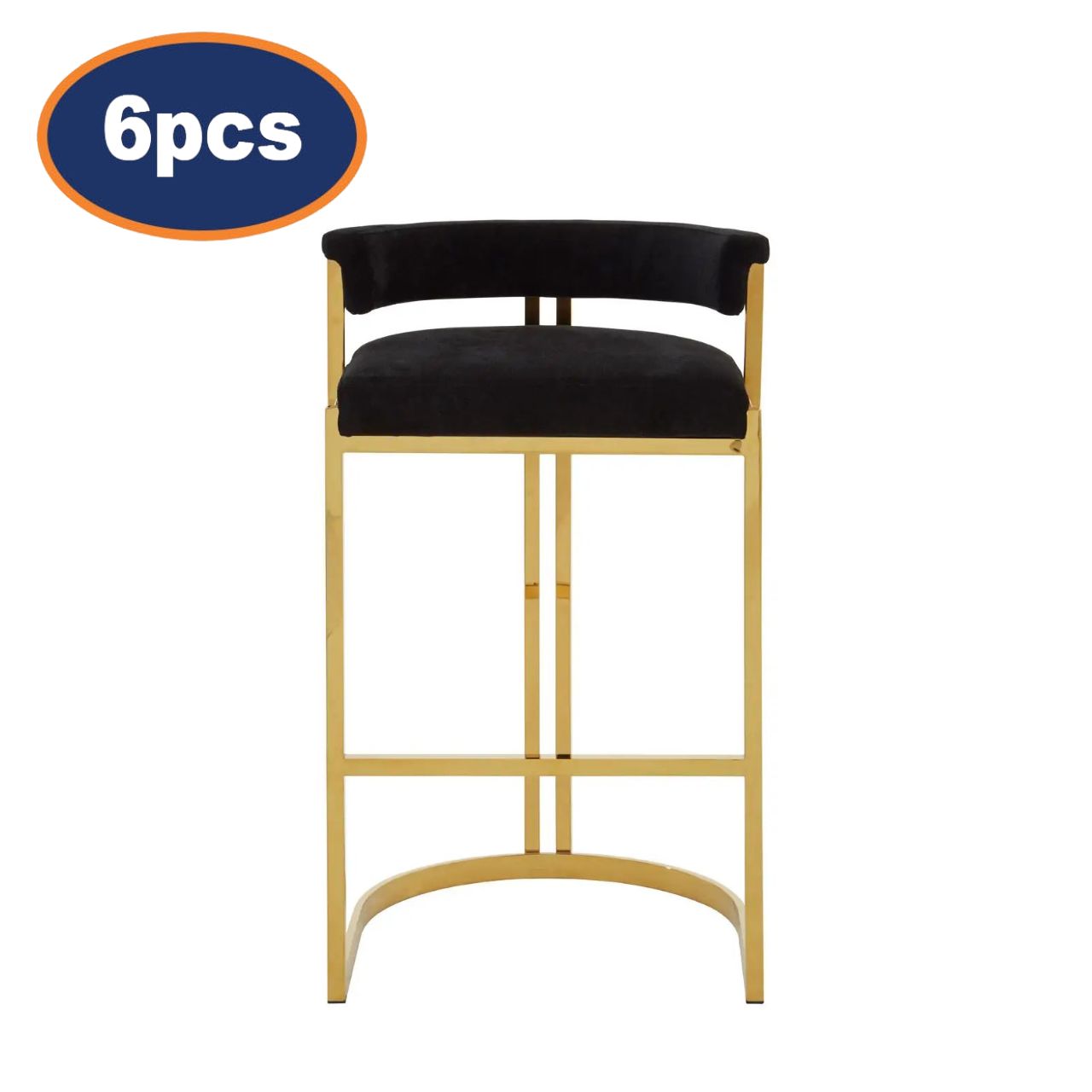 6Pcs Dermont Gold & Black Velvet Bar Stools