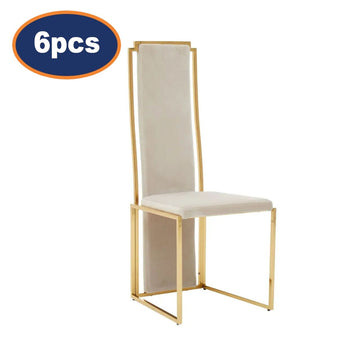 6Pcs Diana Natural & Gold Tall Back Dining Chairs