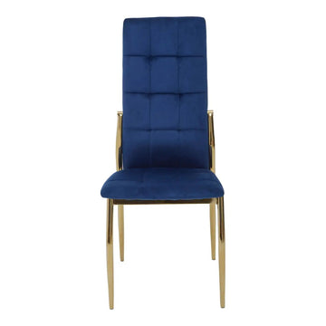 2Pcs Zanim Blue Velvet & Gold High Back Dining Chairs