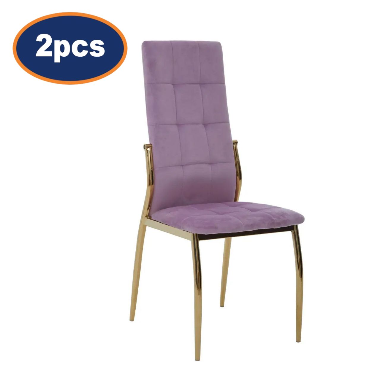 2Pcs Zanim Pink Velvet & Gold High Back Dining Chairs