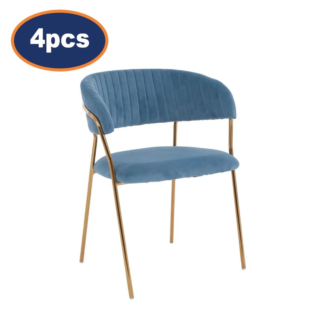 4Pcs Zanim Plush Blue Velvet & Gold Dining Chairs
