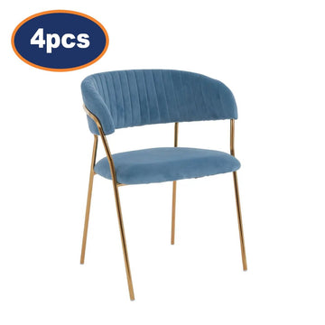 4Pcs Zanim Plush Blue Velvet & Gold Dining Chairs
