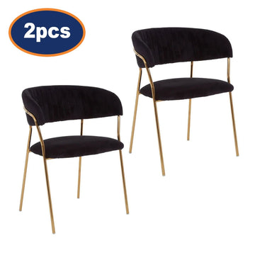 2Pcs Zanim Plush Black Velvet & Gold Dining Chairs