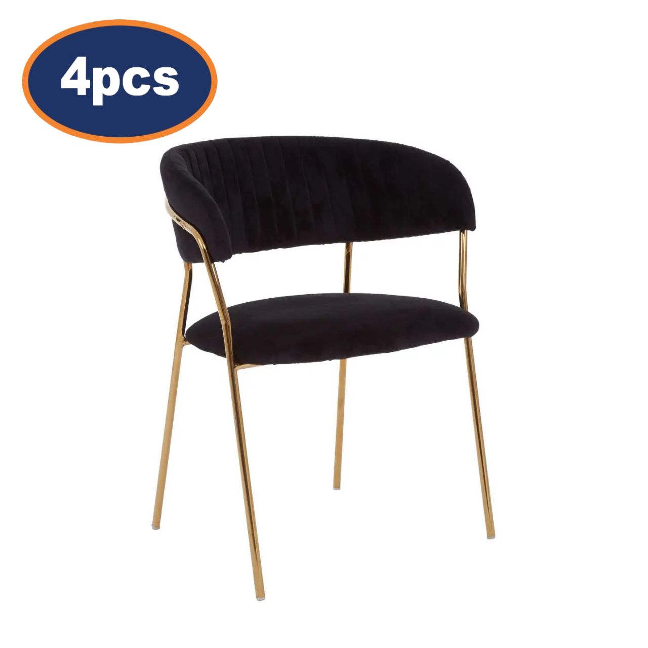 4Pcs Zanim Plush Black Velvet & Gold Dining Chairs