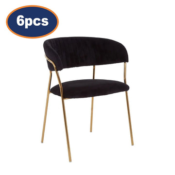 6Pcs Zanim Plush Black Velvet & Gold Dining Chairs