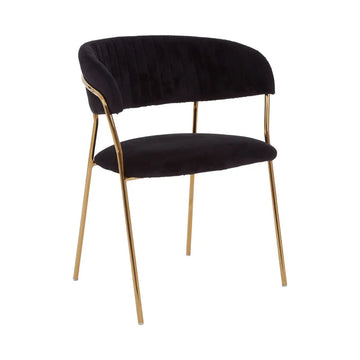 2Pcs Zanim Plush Black Velvet & Gold Dining Chairs