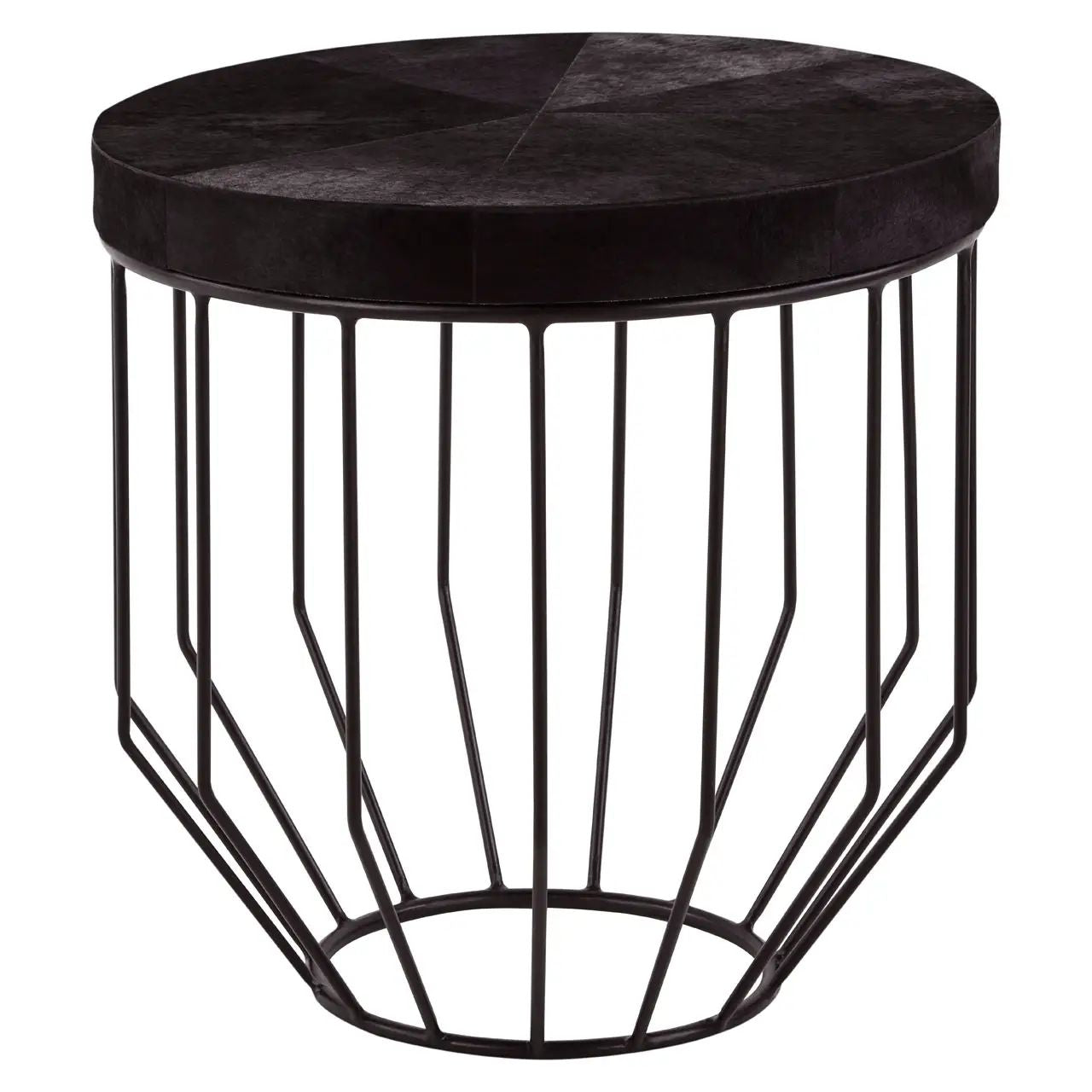 Harlington Townhouse Black Hair On Hide Iron Round Side Table