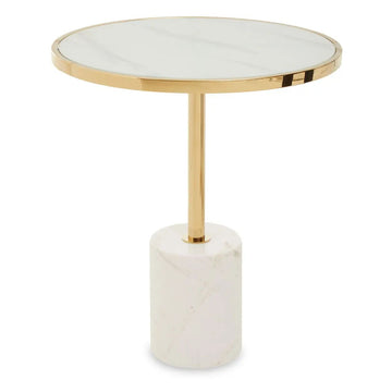 Oris White Marble Round End Table