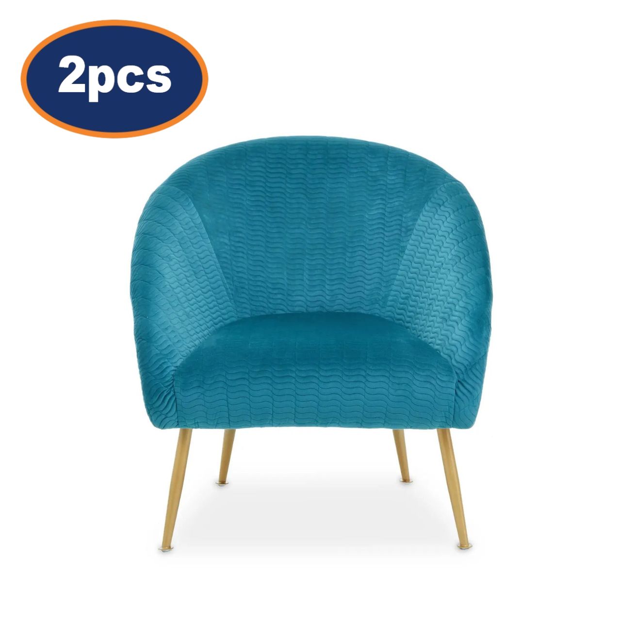 2Pcs Rania Blue Velvet & Gold Occasional Chairs