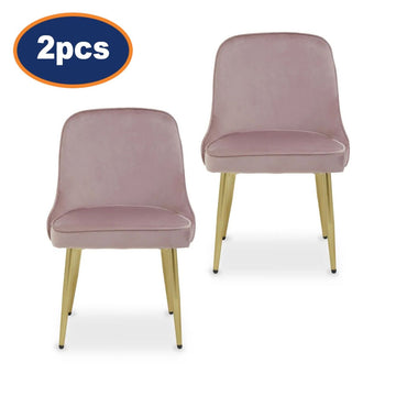 2Pcs Vemi Dusky Pink Velvet & Gold Dining Chairs