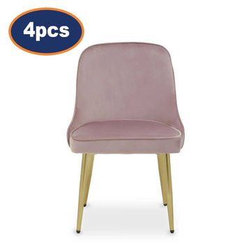 4Pcs Vemi Dusky Pink Velvet & Gold Dining Chairs