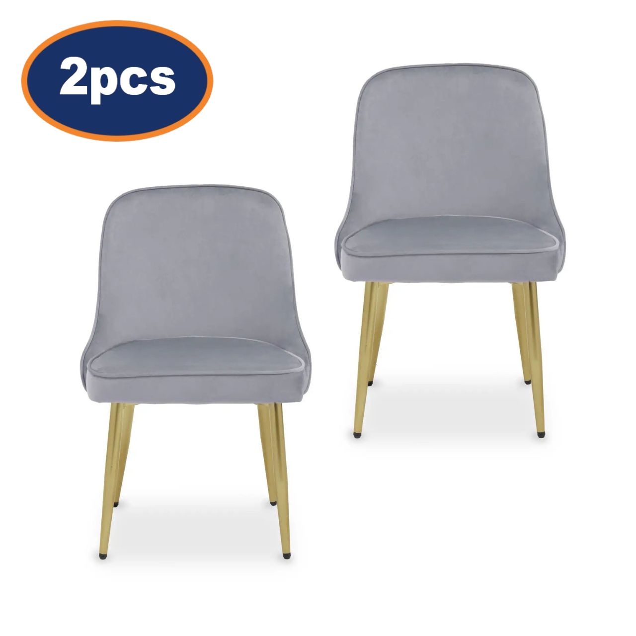 2Pcs Vemi Grey Velvet & Gold Dining Chairs