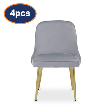 4Pcs Vemi Grey Velvet & Gold Dining Chairs